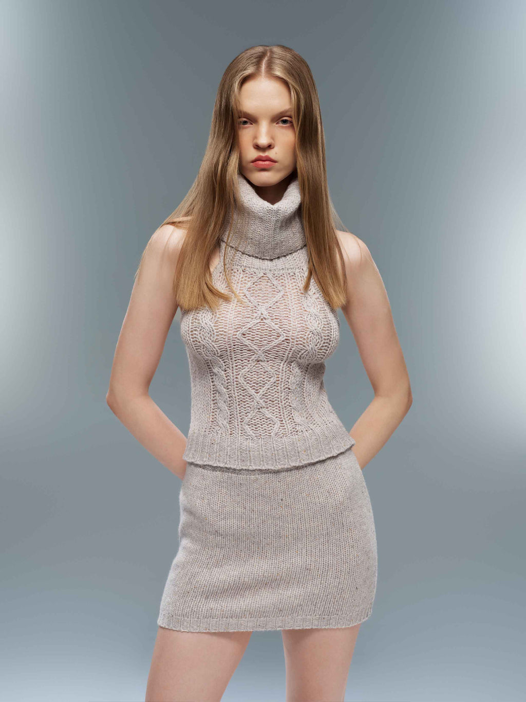 Cable Knit Turtleneck Two-Piece Set