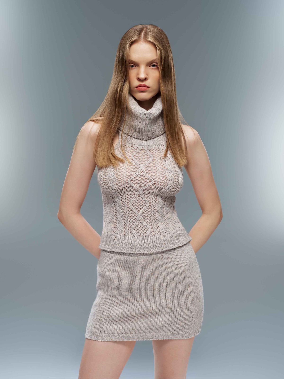 Cable Knit Turtleneck Two-Piece Set