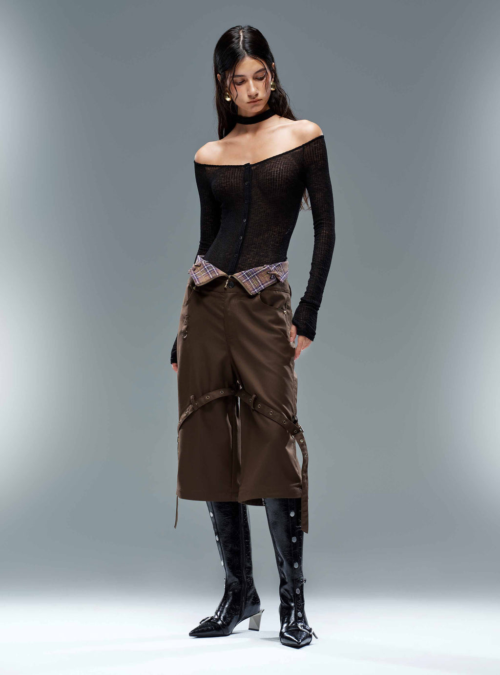 ALECTO Button-Trim Opener-Heel Knee-High Boots Black