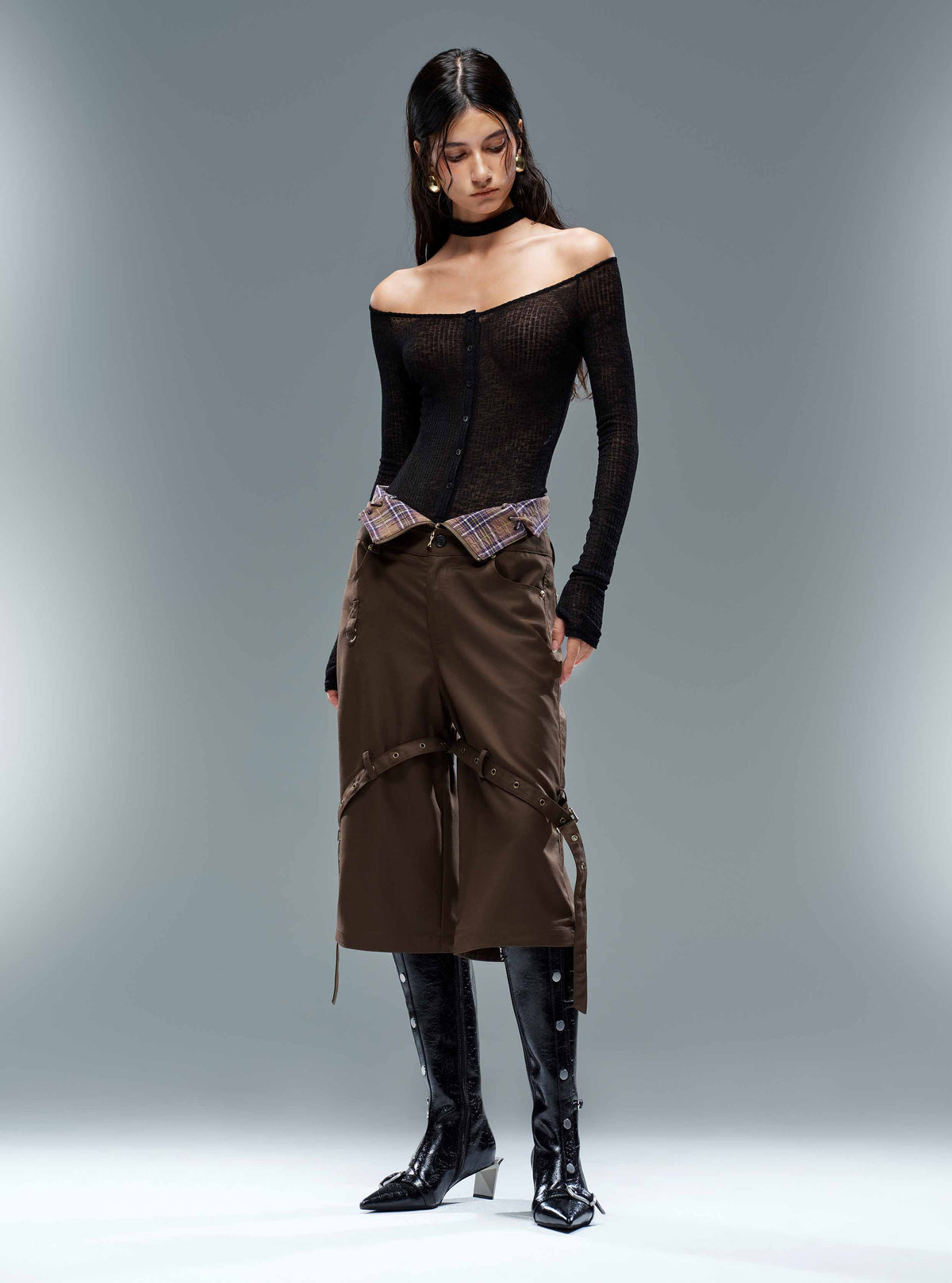 ALECTO Button-Trim Opener-Heel Knee-High Boots Black