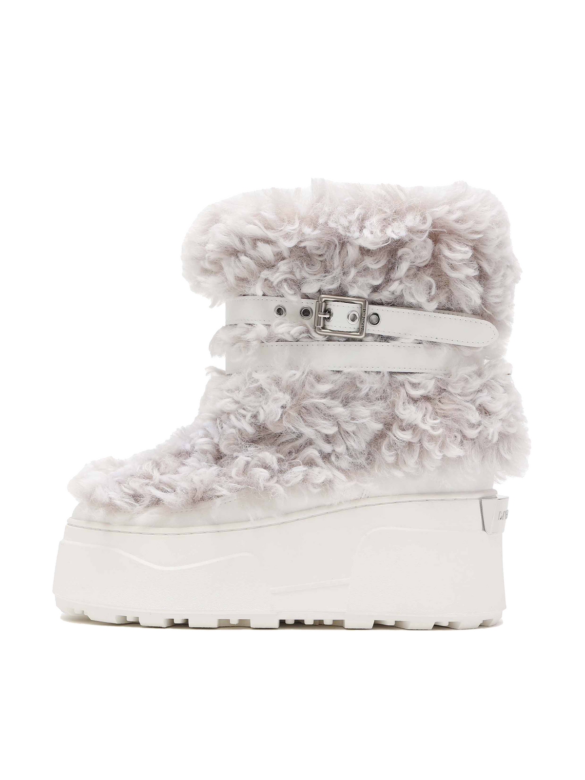 KHIONE Fur Platform Ankle Boots White