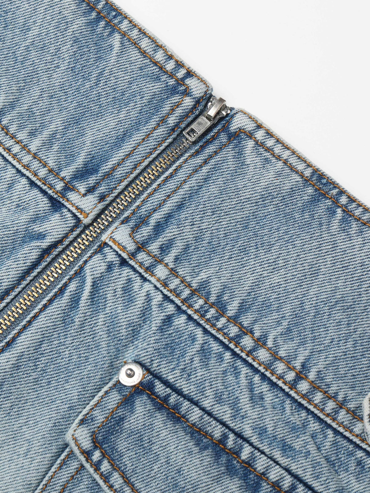Wide Waistband Zip Denim Skort Light Blue