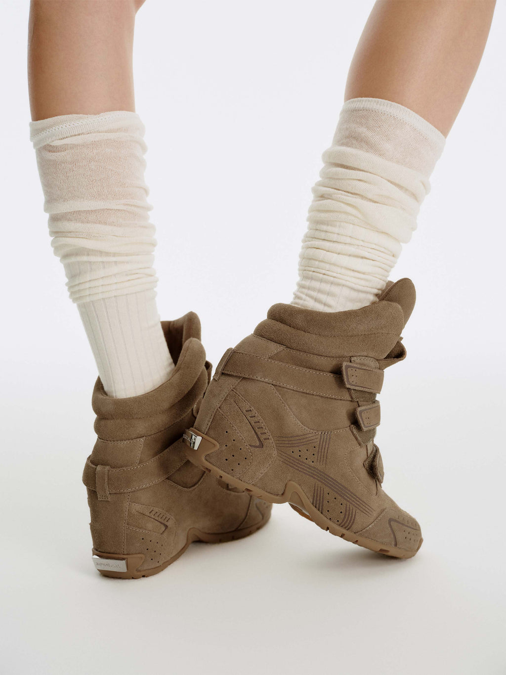 THETIS Triple-Strap Wedge Sneakers Khaki Brown