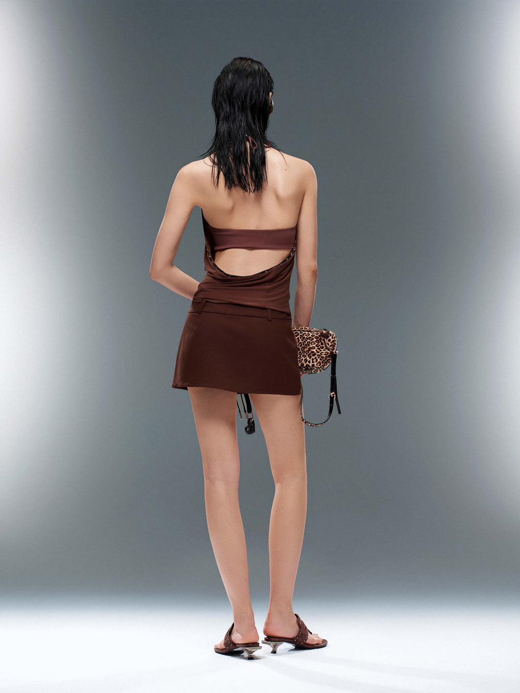 CARPO Studded Thong Opener Heel Sandals Chocolate Brown