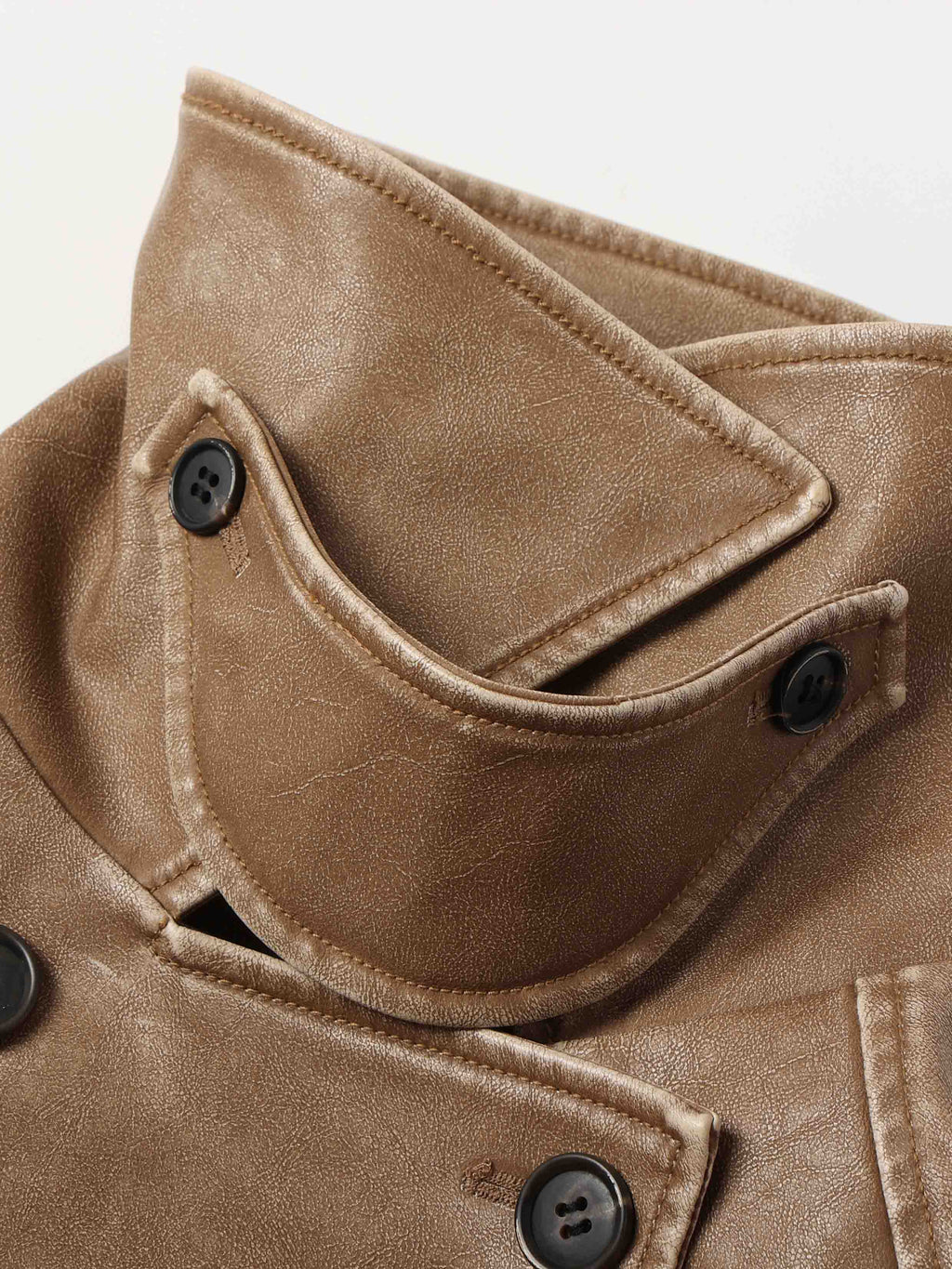 Detachable Fur-Collar Washed Moto Jacket Khaki Brown