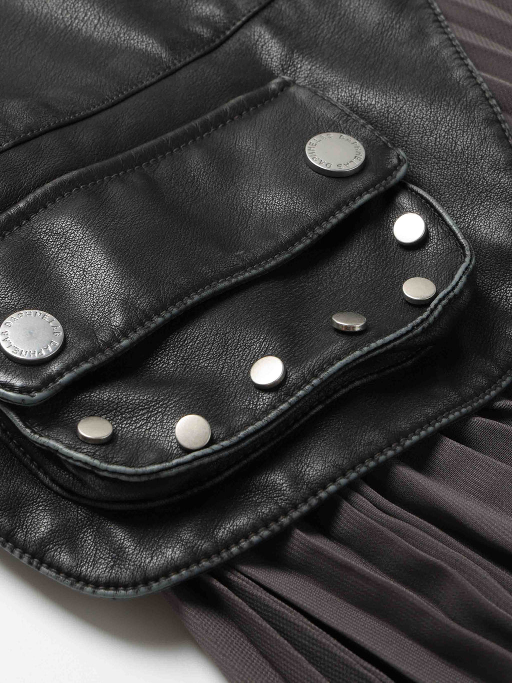 Pleated Leather-Waist Midi Skirt