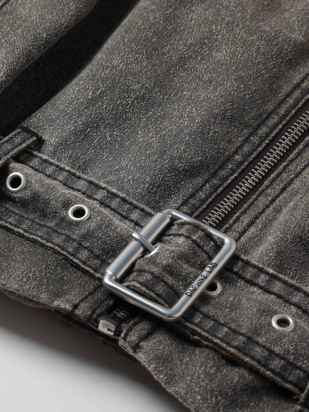Washed Belted Cropped Moto Jacket Gray