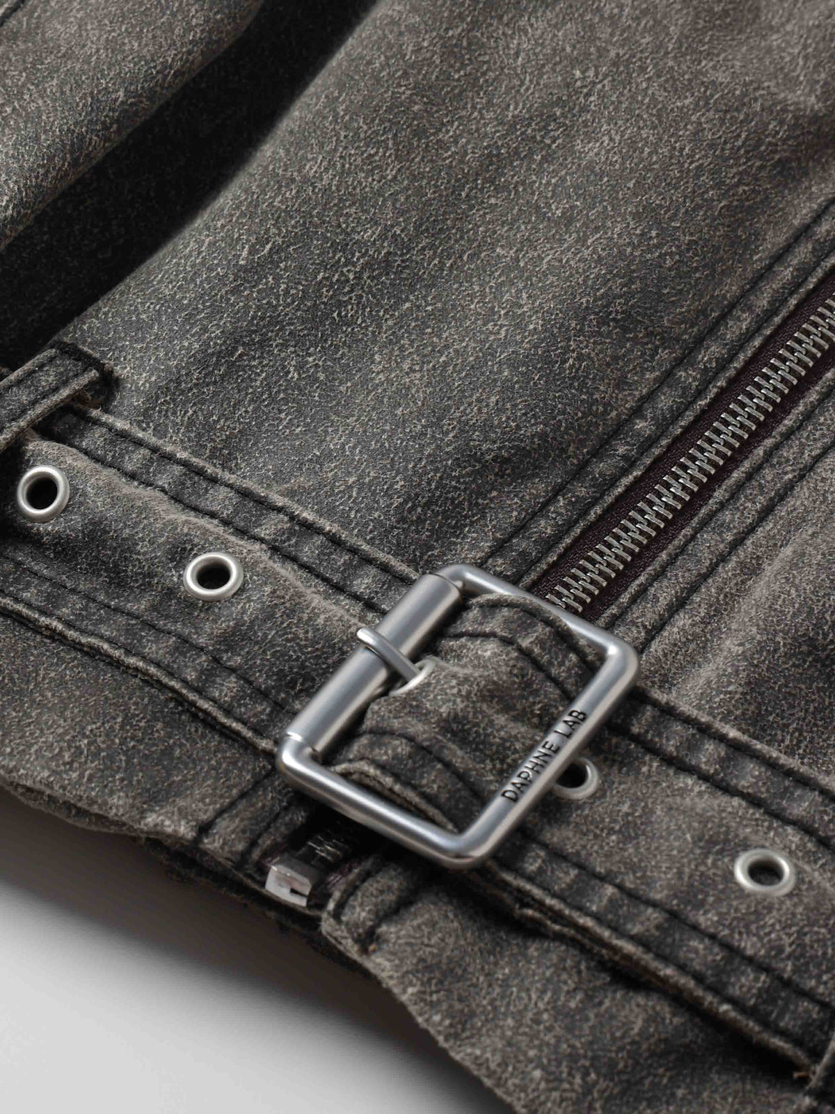 Washed Belted Cropped Moto Jacket Gray
