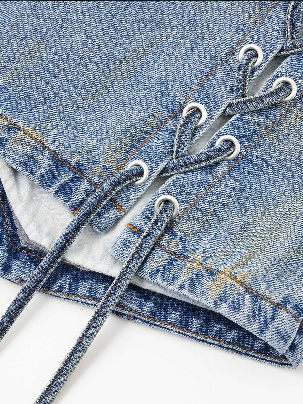 Distressed Lace-Up Denim Vest