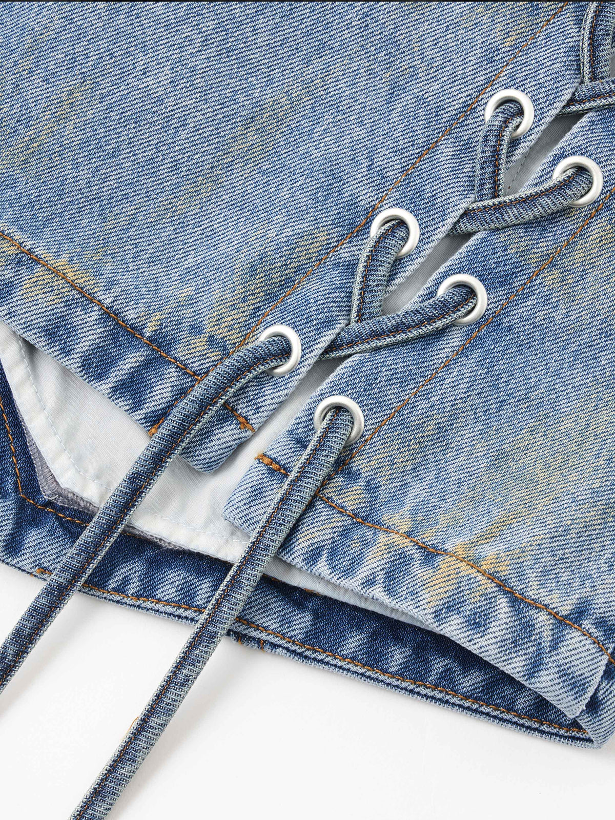 Distressed Lace-Up Denim Vest