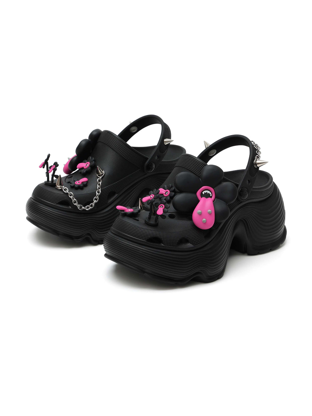 Daphne.Lab x BIGFAN | Tongue-Out Flower Platform Clogs Black