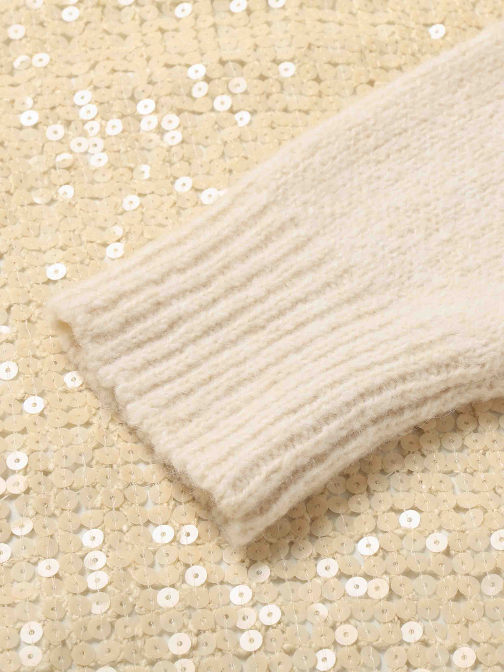 Off-Shoulder Sequin Knit Sweater Beige