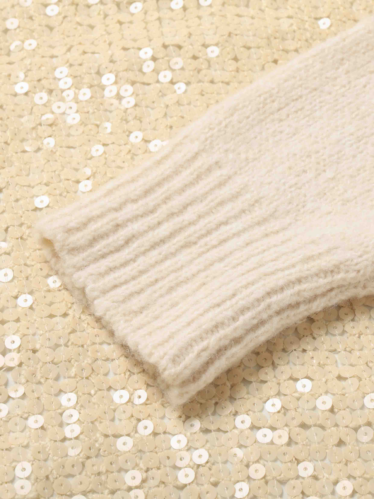 Off-Shoulder Sequin Knit Sweater Beige