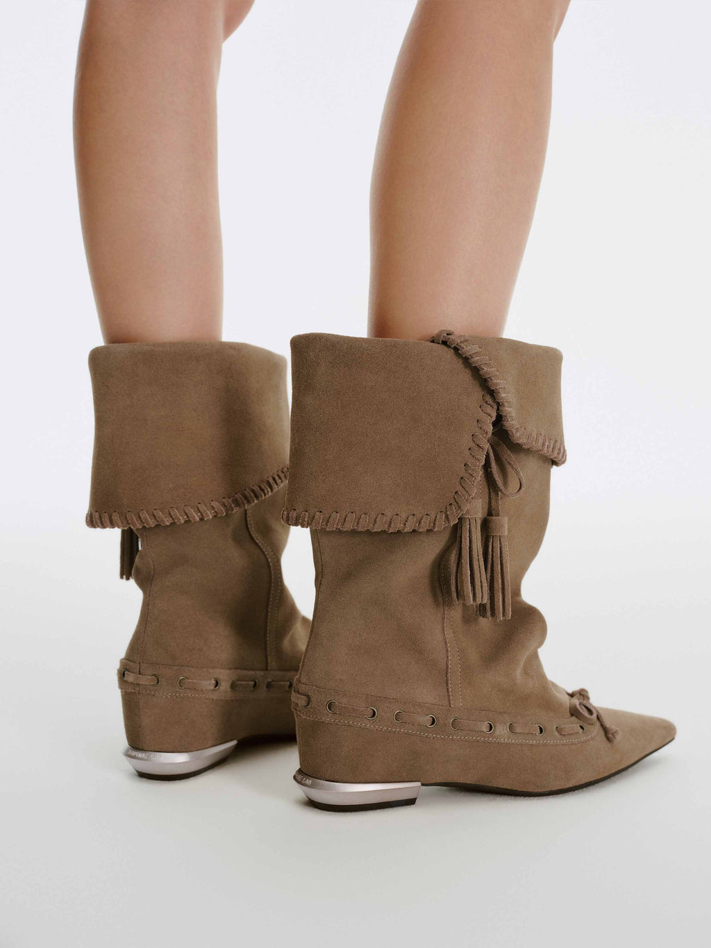 DANAE Fold-Over Tassel High Ankle Boots Khaki Brown