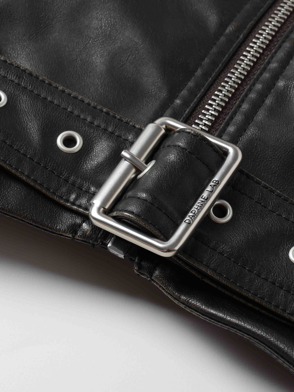 Washed Belted Cropped Moto Jacket Black