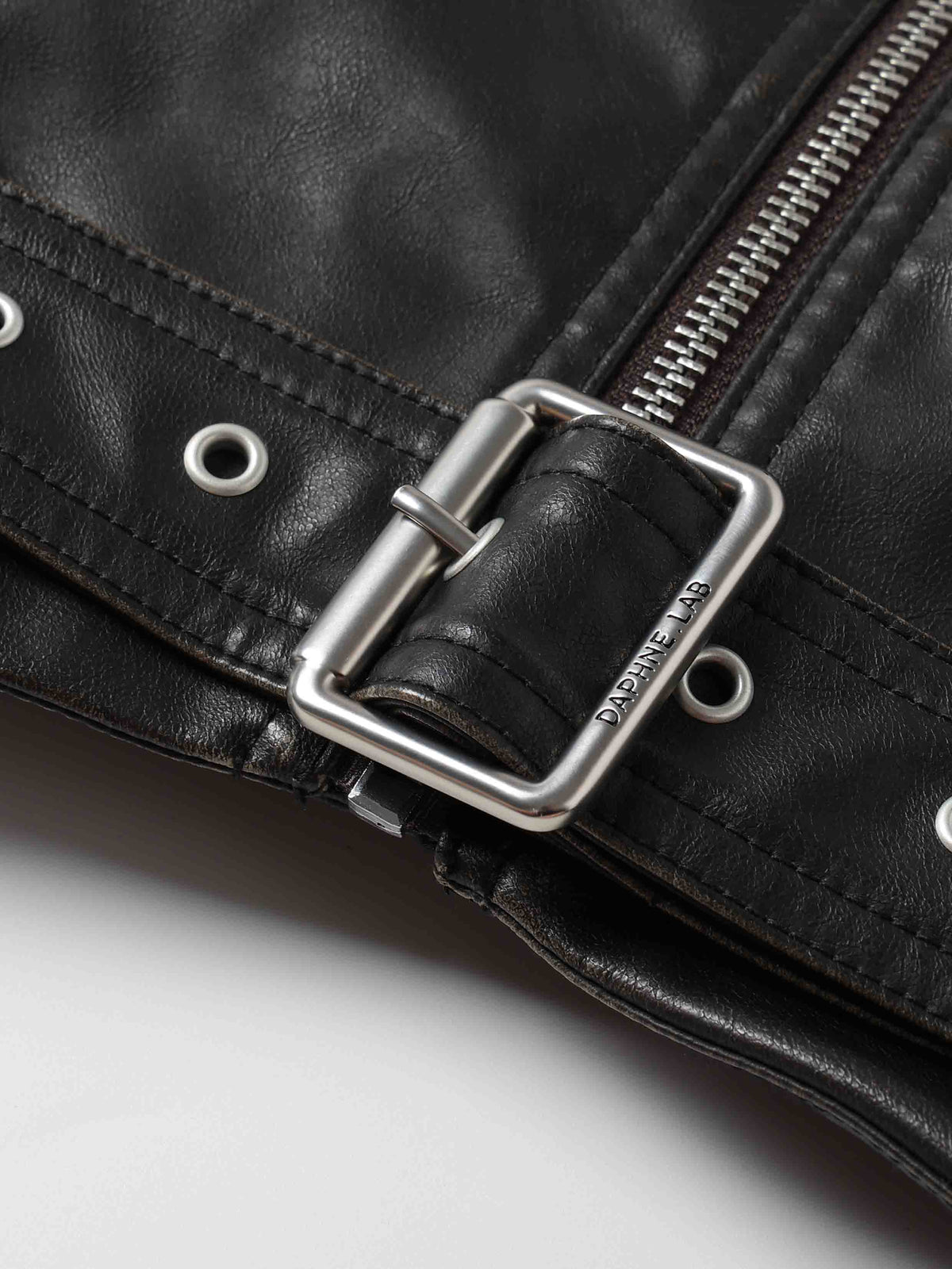 Washed Belted Cropped Moto Jacket Black