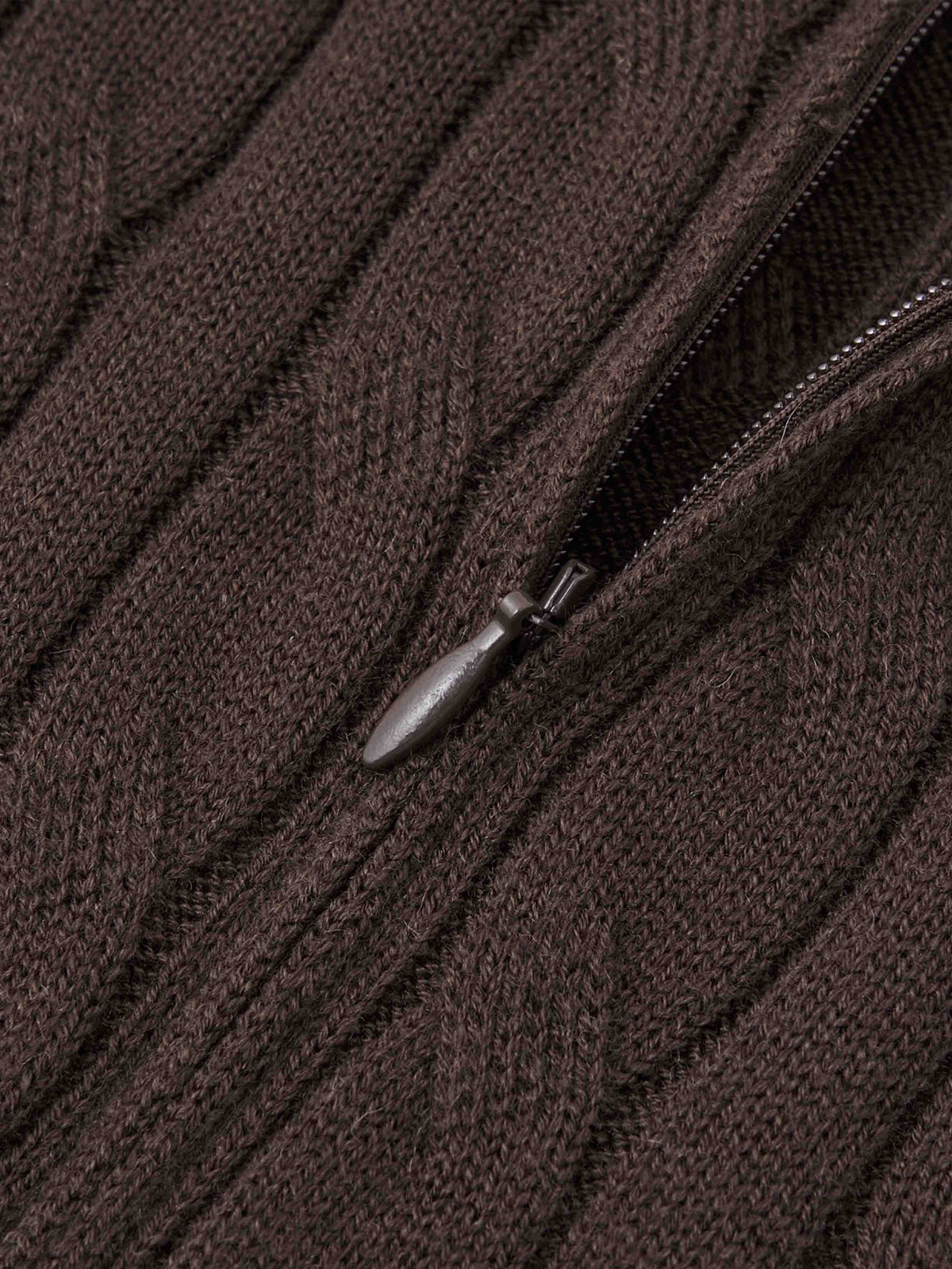 Cable Knit Zip-Up Bodysuit Espresso Brown