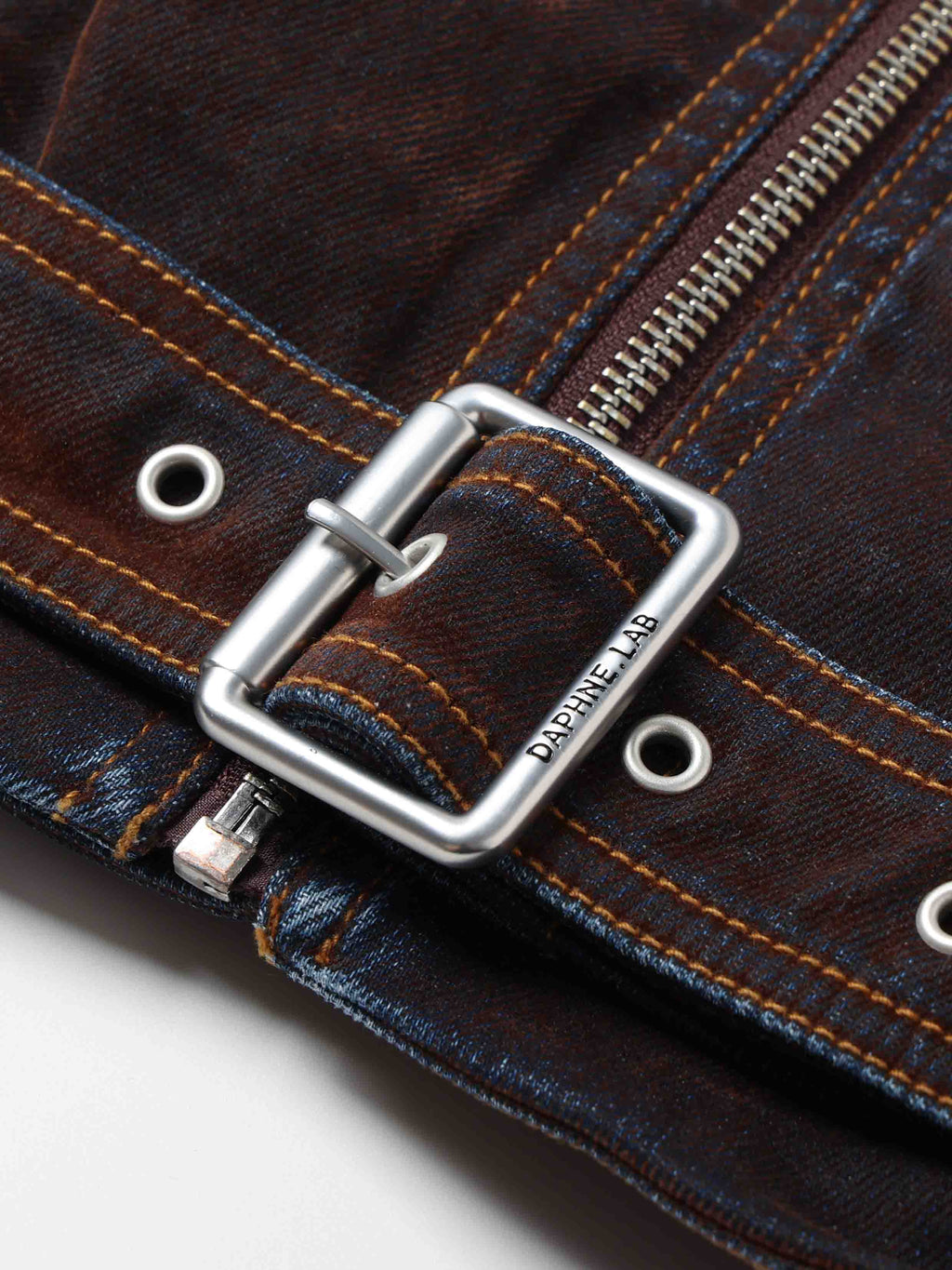 Washed Belted Cropped Moto Jacket Reddish Brown