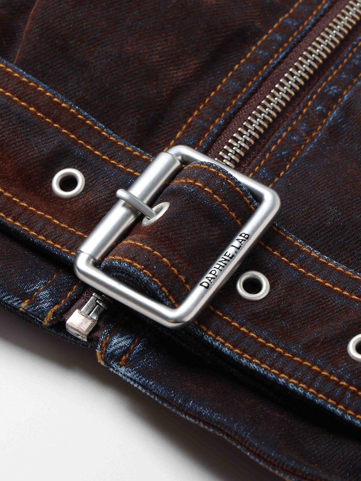 Washed Belted Cropped Moto Jacket Reddish Brown