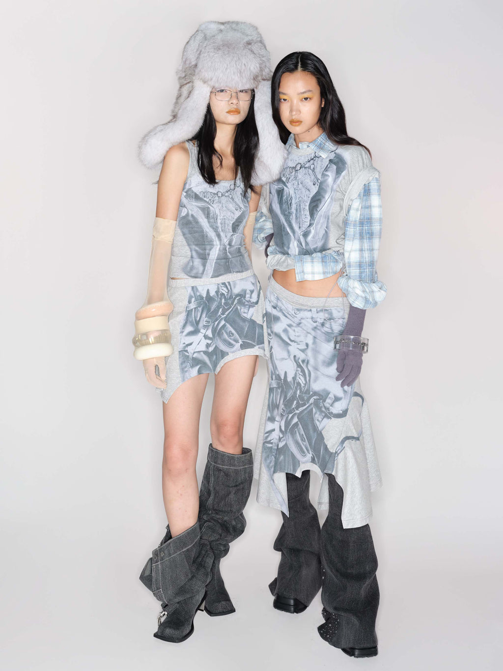Daphne.Lab x MARRKNULL | Plaid Layered Graphic Shirt
