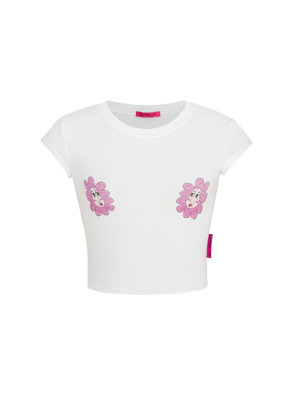DAPHNE.LAB × QIURUI DU | Face Flower Cropped T-Shirt White
