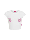 DAPHNE.LAB × QIURUI DU | Face Flower Cropped T-Shirt White