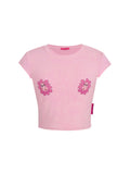 DAPHNE.LAB × QIURUI DU | Face Flower Cropped T-Shirt Hot Pink