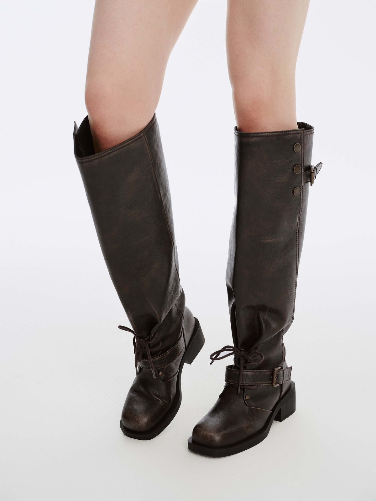 EIDOTHEA Convertible Knee-High Boots Distressed Black